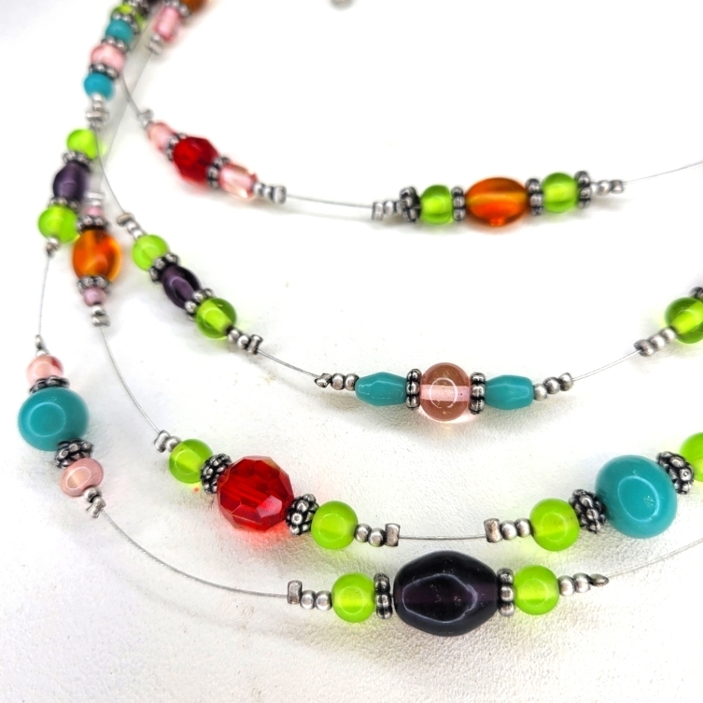 August Max Gemstone/Glass Bead 4-strand Metal Wire Necklace - Picture 2 of 8